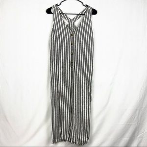 Linen Blend Striped Below the knee Jumper